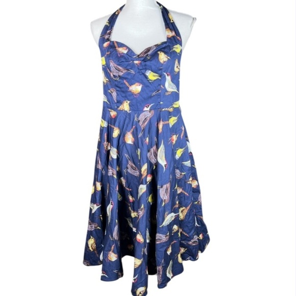 Miss Lulo Dress Womens Medium Halter Birds Retro Pinup Whimsical Quirky Girly - Picture 5 of 11